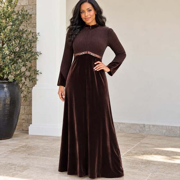 J. Adiro Dresses & Skirts - J. Adiro Vintage M Brown Velvet Maxi Dress Made USA Gothic 90s